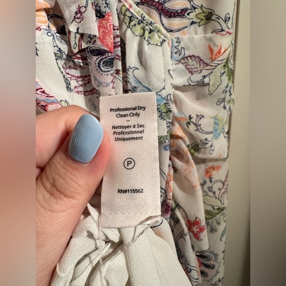 Cinq a Sept Sheila Floral Ruffle Trim Midi Dress White Bows Size 8 EUC - Picture 10 of 10